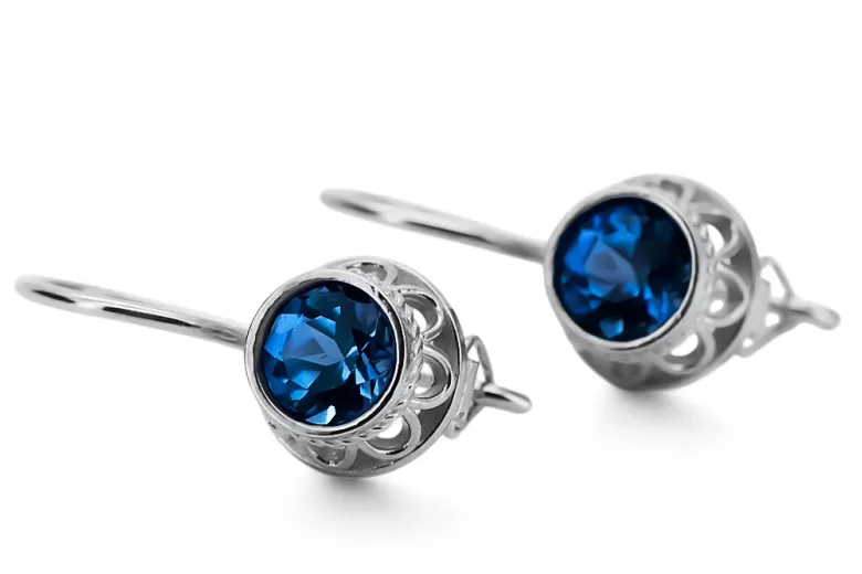 Bijoux vintage Des boucles d'oreilles Saphir Argent sterling 925 vec117s
